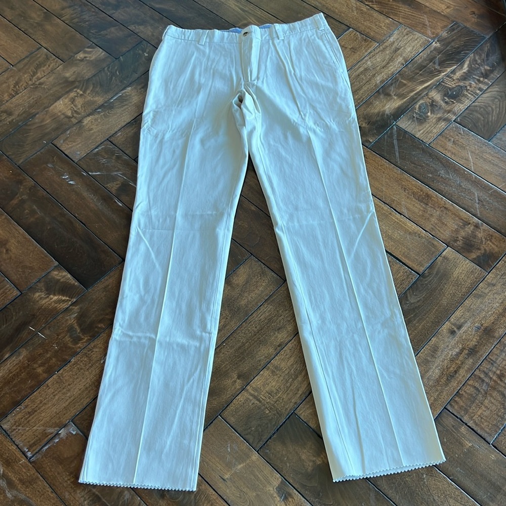Frank’s pants made in USA 🇺🇸 trim fit plain front stone color unhemmed trouser